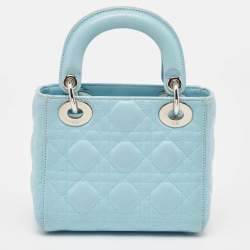 Dior Light Blue Cannage Leather Mini Lady Dior Tote