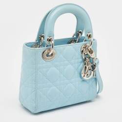 Dior Light Blue Cannage Leather Mini Lady Dior Tote