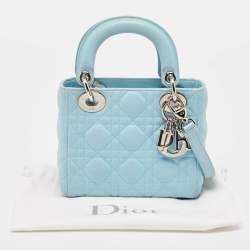 Dior Light Blue Cannage Leather Mini Lady Dior Tote