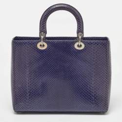 Dior Navy Blue Python Large Lady Dior Tote