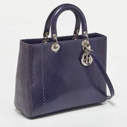 Dior Navy Blue Python Large Lady Dior Tote