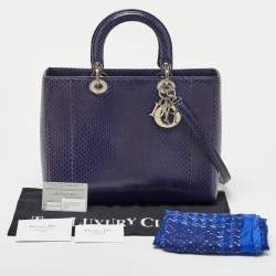Dior Navy Blue Python Large Lady Dior Tote