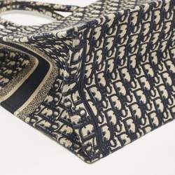 مملوكة مسبقًا Dior Navy Blue Oblique Embroidered Canvas Large Book Tote