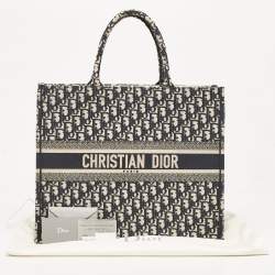 مملوكة مسبقًا Dior Navy Blue Oblique Embroidered Canvas Large Book Tote