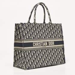 مملوكة مسبقًا Dior Navy Blue Oblique Embroidered Canvas Large Book Tote
