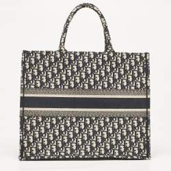 مملوكة مسبقًا Dior Navy Blue Oblique Embroidered Canvas Large Book Tote