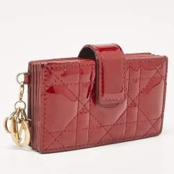 Pre Owned Dior Red Cannage Patent Leather Jasmine Card Holder