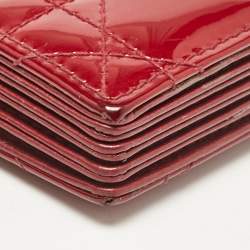Pre Owned Dior Red Cannage Patent Leather Jasmine Card Holder