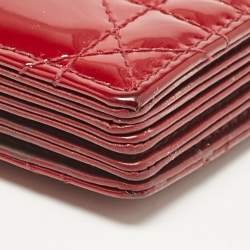 Pre Owned Dior Red Cannage Patent Leather Jasmine Card Holder