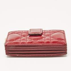 Pre Owned Dior Red Cannage Patent Leather Jasmine Card Holder