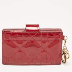 Pre Owned Dior Red Cannage Patent Leather Jasmine Card Holder