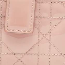 Pre Owned Dior Light Pink Cannage Patent Leather Jasmine Card Holder
