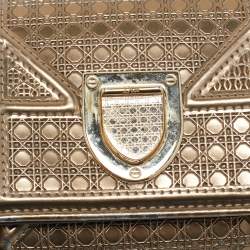 Pre Owned Dior Gold Mircoannage Patent Leather Diorama Trifold Wallet