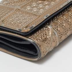 Pre Owned Dior Gold Mircoannage Patent Leather Diorama Trifold Wallet