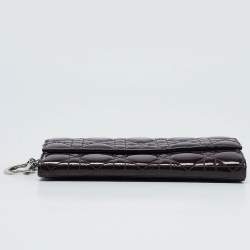 Pre Owned Dior Purple Cannage Patent Leather Lady Dior Wallet On Chain