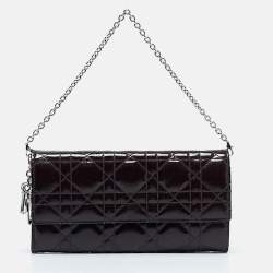 Pre Owned Dior Purple Cannage Patent Leather Lady Dior Wallet On Chain