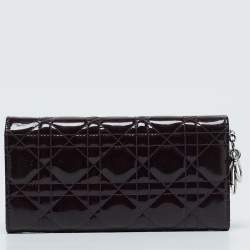 Pre Owned Dior Purple Cannage Patent Leather Lady Dior Wallet On Chain