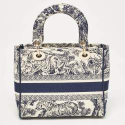 Pre Owned Dior Blue/Blue Embroidered Canvas Medium Toile de Jouy Lady D-Lite Tote