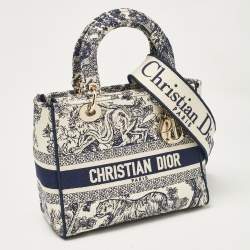 Pre Owned Dior Blue/Blue Embroidered Canvas Medium Toile de Jouy Lady D-Lite Tote