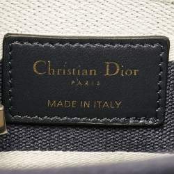 Pre Owned Dior Navy Blue/White Embroidered Cornely Canvas Medium Lady D-Lite Tote