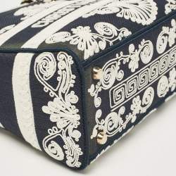 Pre Owned Dior Navy Blue/White Embroidered Cornely Canvas Medium Lady D-Lite Tote