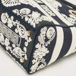 Pre Owned Dior Navy Blue/White Embroidered Cornely Canvas Medium Lady D-Lite Tote