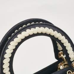 Pre Owned Dior Navy Blue/White Embroidered Cornely Canvas Medium Lady D-Lite Tote