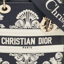 Pre Owned Dior Navy Blue/White Embroidered Cornely Canvas Medium Lady D-Lite Tote