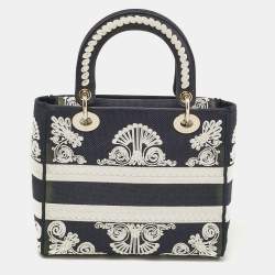 Pre Owned Dior Navy Blue/White Embroidered Cornely Canvas Medium Lady D-Lite Tote