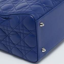 Pre Owned Dior Blue Cannage Leather Medium Lady Dior Tote