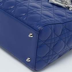 Pre Owned Dior Blue Cannage Leather Medium Lady Dior Tote