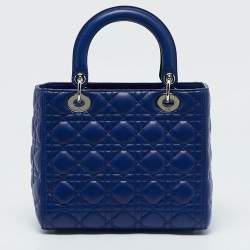 Pre Owned Dior Blue Cannage Leather Medium Lady Dior Tote