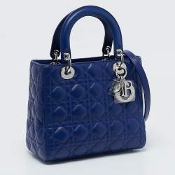 Pre Owned Dior Blue Cannage Leather Medium Lady Dior Tote