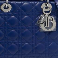 Pre Owned Dior Blue Cannage Leather Medium Lady Dior Tote