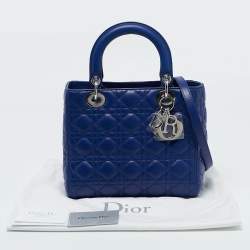 Pre Owned Dior Blue Cannage Leather Medium Lady Dior Tote