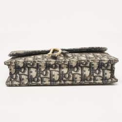 Pre Owned Dior Blue Oblique Canvas Medium Chain Saddle Pouch