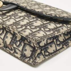 Pre Owned Dior Blue Oblique Canvas Medium Chain Saddle Pouch