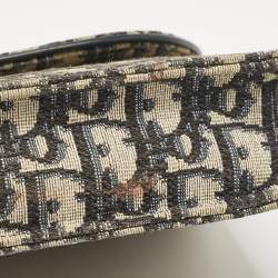 Pre Owned Dior Blue Oblique Canvas Medium Chain Saddle Pouch