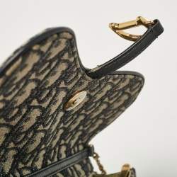 Pre Owned Dior Blue Oblique Canvas Medium Chain Saddle Pouch