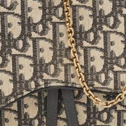 Pre Owned Dior Blue Oblique Canvas Medium Chain Saddle Pouch