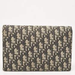 Pre Owned Dior Blue Oblique Canvas Medium Chain Saddle Pouch