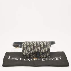 Dior Navy Blue Oblique Canvas and Leather Saddle Belt Pouch