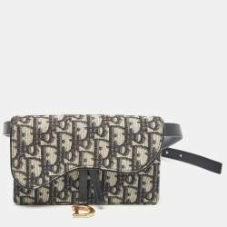 Dior Navy Blue Oblique Canvas and Leather Saddle Belt Pouch