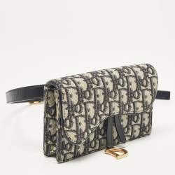 Dior Navy Blue Oblique Canvas and Leather Saddle Belt Pouch
