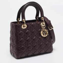 Dior Dark Burgundy Cannage Leather Medium Lady Dior Tote