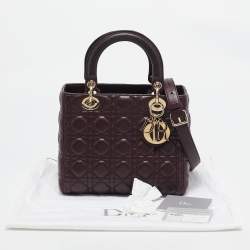 Dior Dark Burgundy Cannage Leather Medium Lady Dior Tote