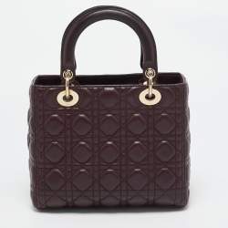 Dior Dark Burgundy Cannage Leather Medium Lady Dior Tote