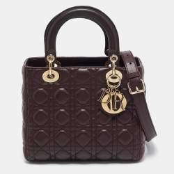 Dior Dark Burgundy Cannage Leather Medium Lady Dior Tote