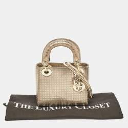 مملوكة مسبقًا Dior Gold Microcannage Patent Leather Mini Lady Dior Tote