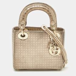 مملوكة مسبقًا Dior Gold Microcannage Patent Leather Mini Lady Dior Tote